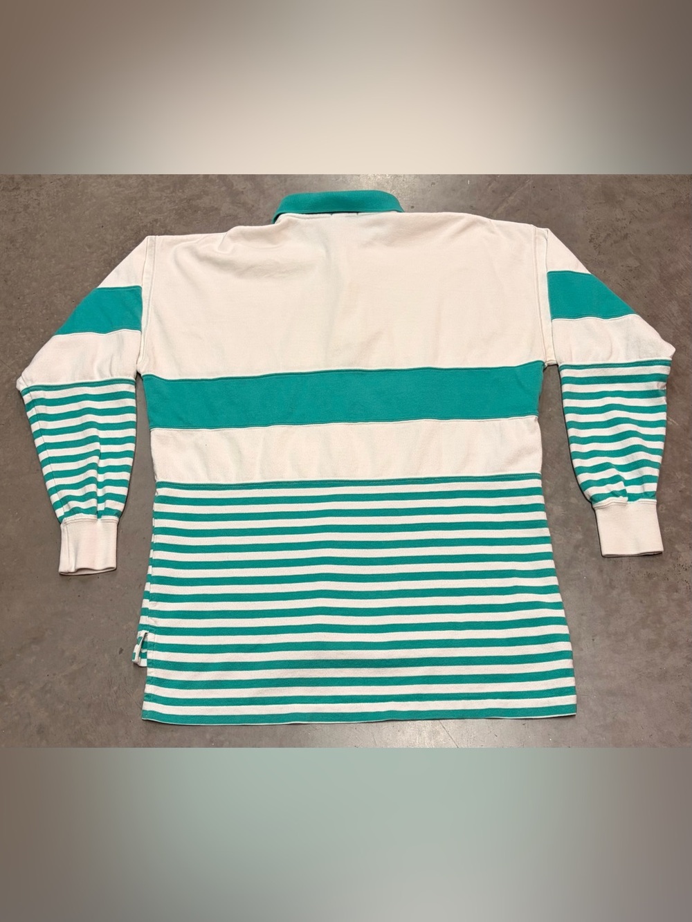 Lacoste Izod Vintage Mens White & Teal Striped Long-Sleeve Polo - Picture 2 of 5